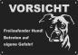 Preview: Aluminium Warnschild American Staffordshire VORSICHT Freilaufender Hund! Betreten auf eigene Gefahr!